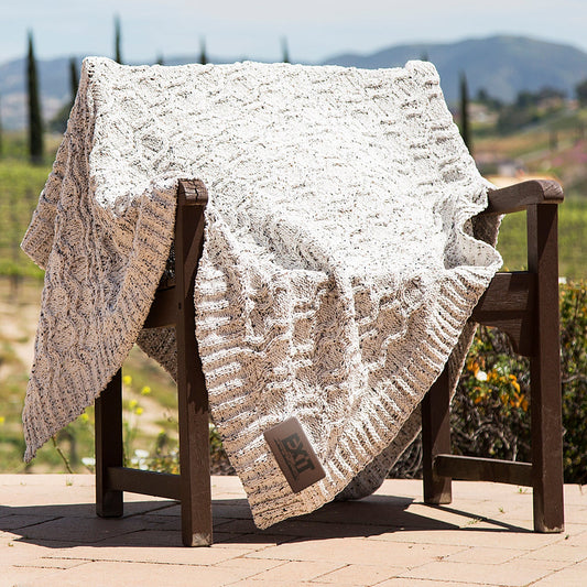 Cable Knit Chenille Blanket with Embossed Leatherette Patch